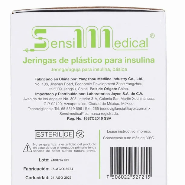 Jeringa plástico insulina .3ml 31gr x 6mm (Sensil Medical) 100 pzas