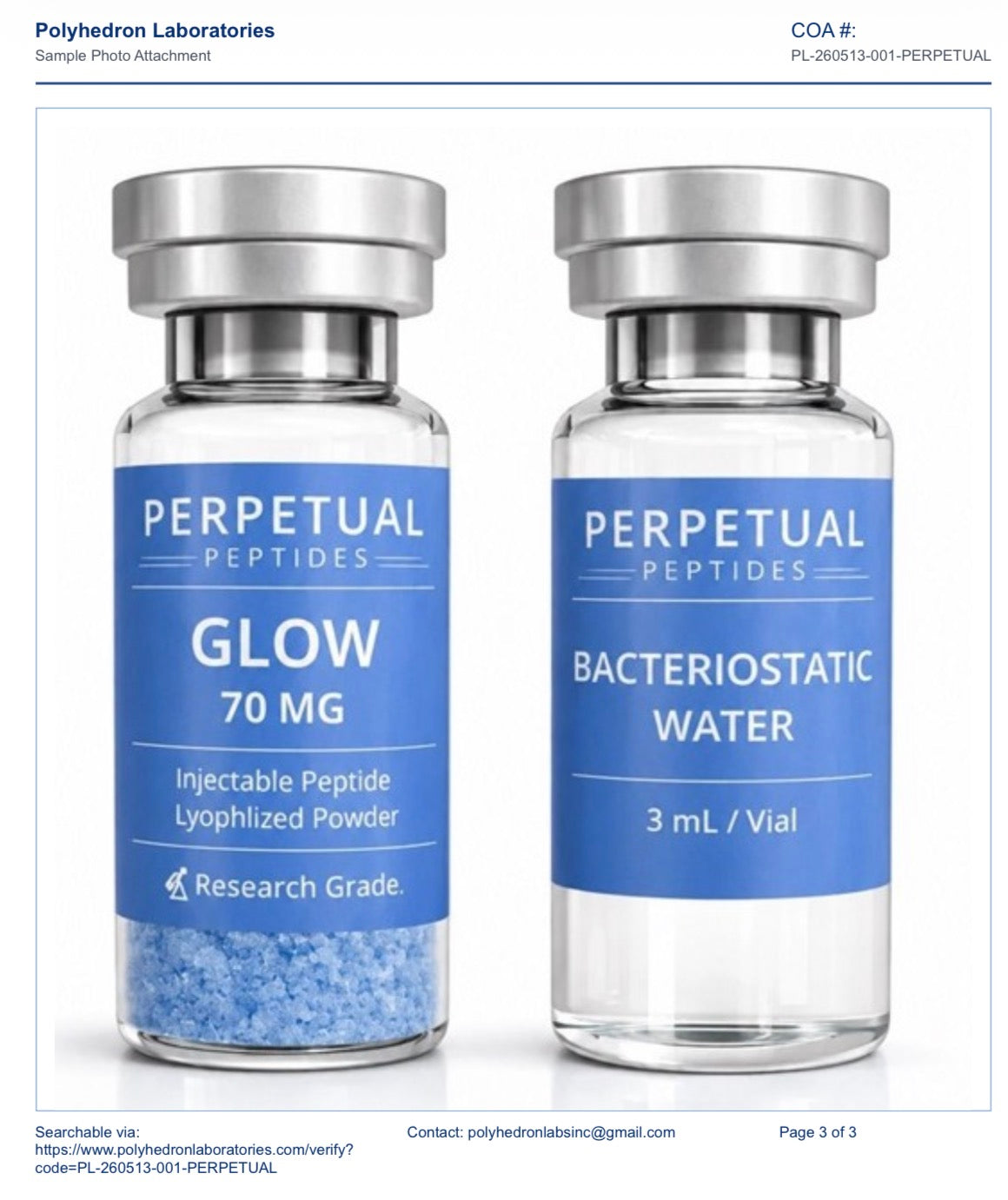 GLOW 70mg (GHK-Cu 50mg + BPC-157 10mg + TB500 10mg) Research kit + 3ml agua bacteriostatica
